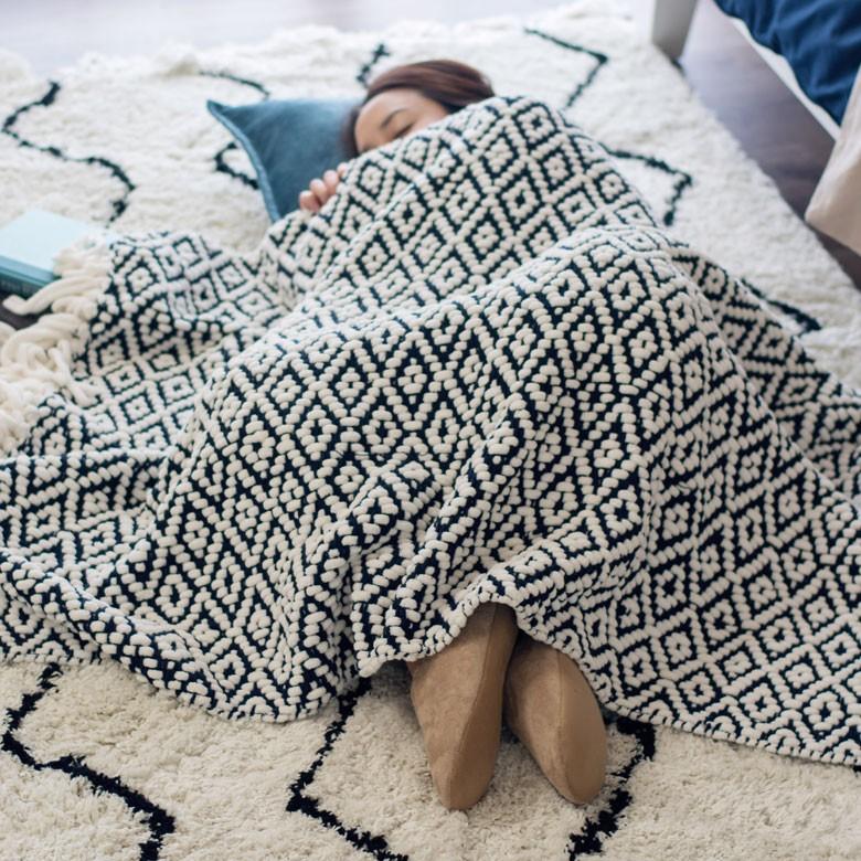 ニットブランケット ダイヤモンド柄 約100×140cm ブランケット ひざ掛け 大判 膝掛け ニット 冬 もこもこ 北欧 可愛い 66615 | ブランド登録なし | 03