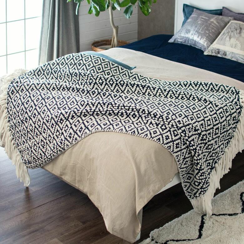 ニットブランケット ダイヤモンド柄 約100×140cm ブランケット ひざ掛け 大判 膝掛け ニット 冬 もこもこ 北欧 可愛い 66615 | ブランド登録なし | 04