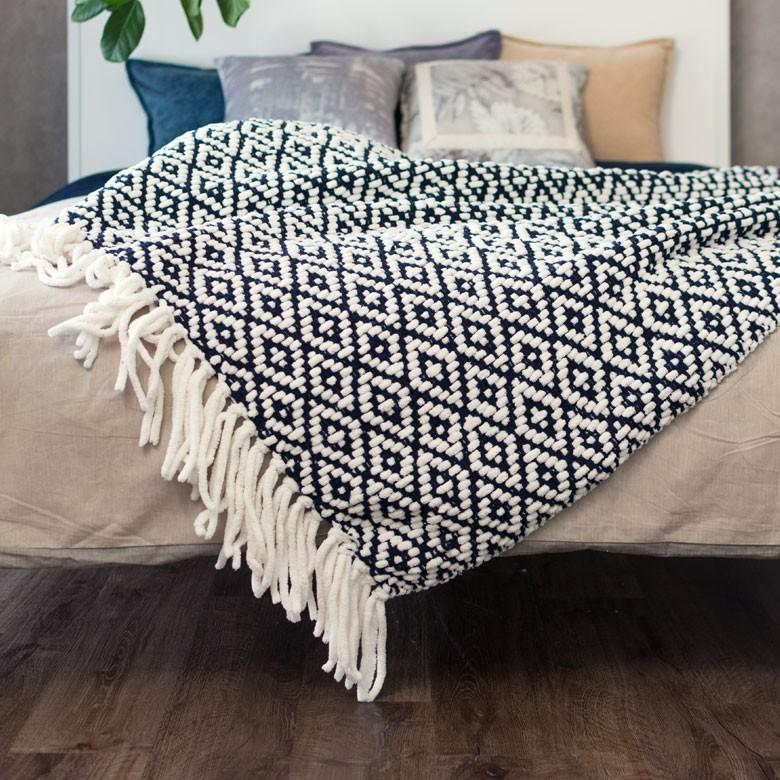 ニットブランケット ダイヤモンド柄 約100×140cm ブランケット ひざ掛け 大判 膝掛け ニット 冬 もこもこ 北欧 可愛い 66615 | ブランド登録なし | 05