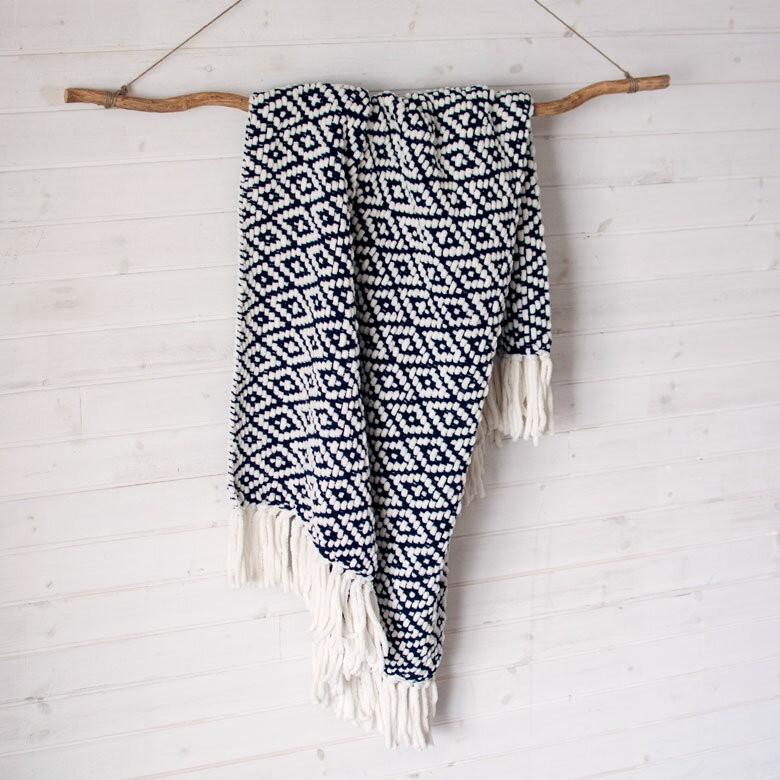 ニットブランケット ダイヤモンド柄 約100×140cm ブランケット ひざ掛け 大判 膝掛け ニット 冬 もこもこ 北欧 可愛い 66615 | ブランド登録なし | 06