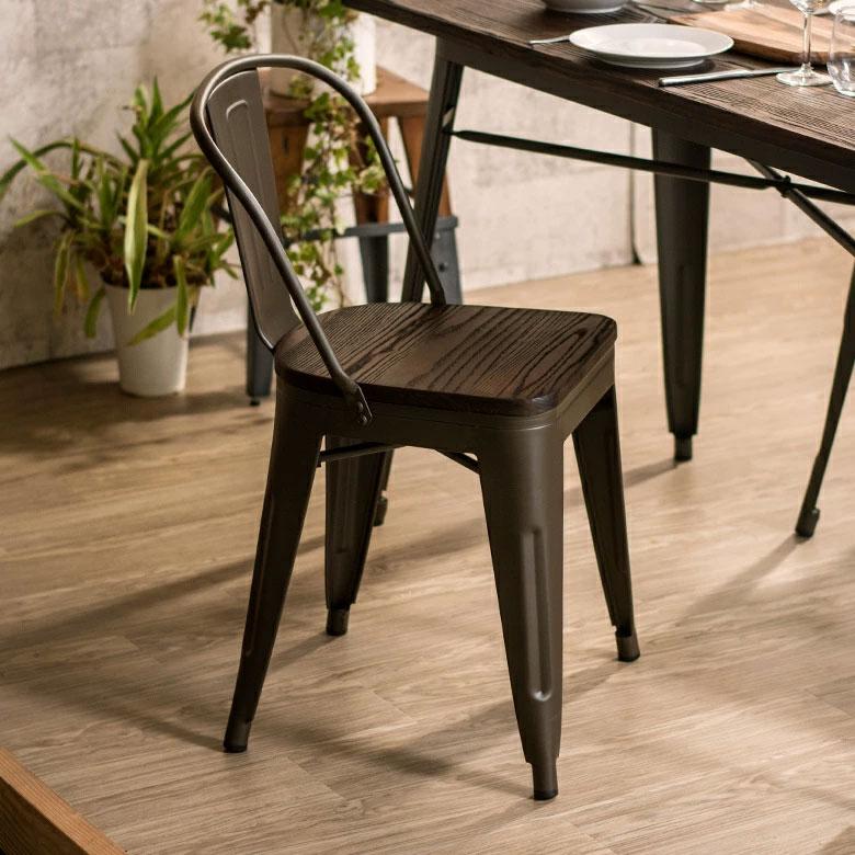 椅子 ダイニングチェア 一人掛け おしゃれ スチール製 チェアー スタッキング 黒×ブラウン 積み重ね 食卓イス オフィス家具 66682 | ELEMENTS（インテリア） | 09