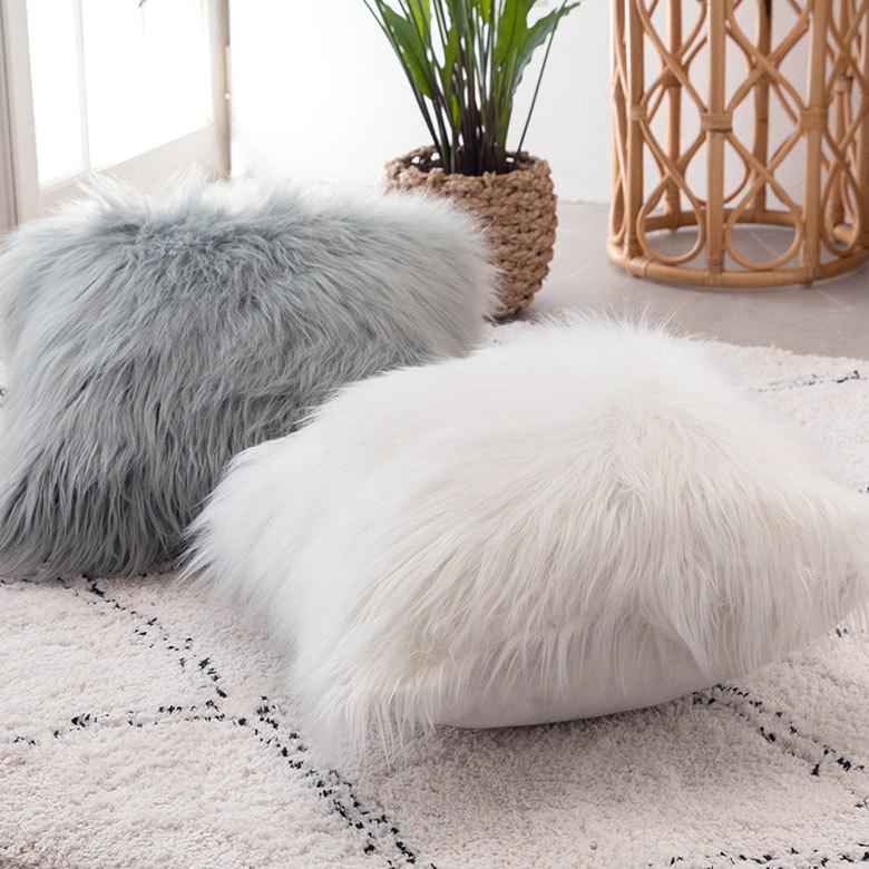 クッションカバー 約45×45cm ロングファー 正方形 グレー シンプル 上品 華やか 北欧 おしゃれ ファスナー付き 6668 | ブランド登録なし | 03
