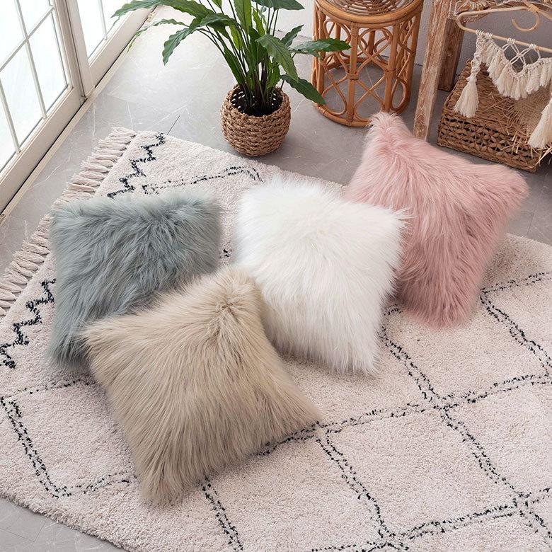クッションカバー 約45×45cm ロングファー 正方形 グレー シンプル 上品 華やか 北欧 おしゃれ ファスナー付き 6668 | ブランド登録なし | 14