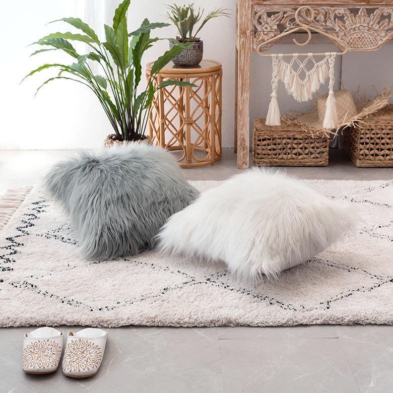 クッションカバー 約45×45cm ロングファー 正方形 グレー シンプル 上品 華やか 北欧 おしゃれ ファスナー付き 6668 | ブランド登録なし | 15