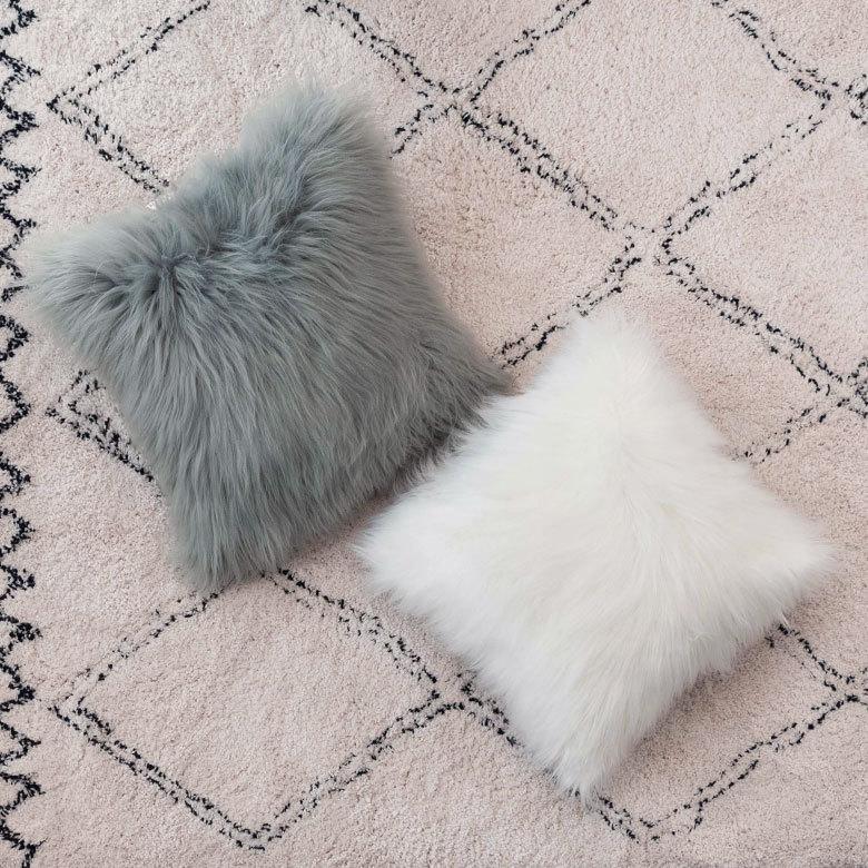 クッションカバー 約45×45cm ロングファー 正方形 グレー シンプル 上品 華やか 北欧 おしゃれ ファスナー付き 6668 | ブランド登録なし | 18