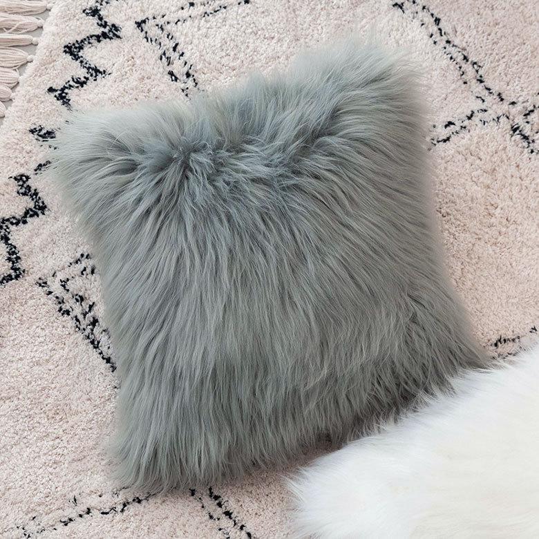 クッションカバー 約45×45cm ロングファー 正方形 グレー シンプル 上品 華やか 北欧 おしゃれ ファスナー付き 6668 | ブランド登録なし | 08