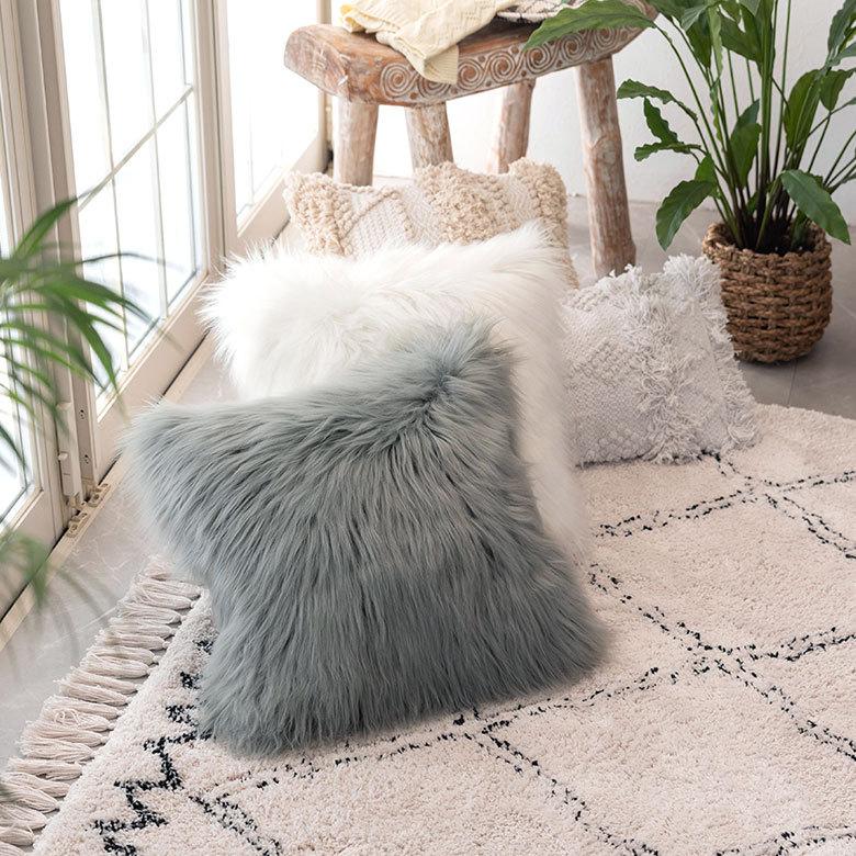 クッションカバー 約45×45cm ロングファー 正方形 グレー シンプル 上品 華やか 北欧 おしゃれ ファスナー付き 6668 | ブランド登録なし | 11