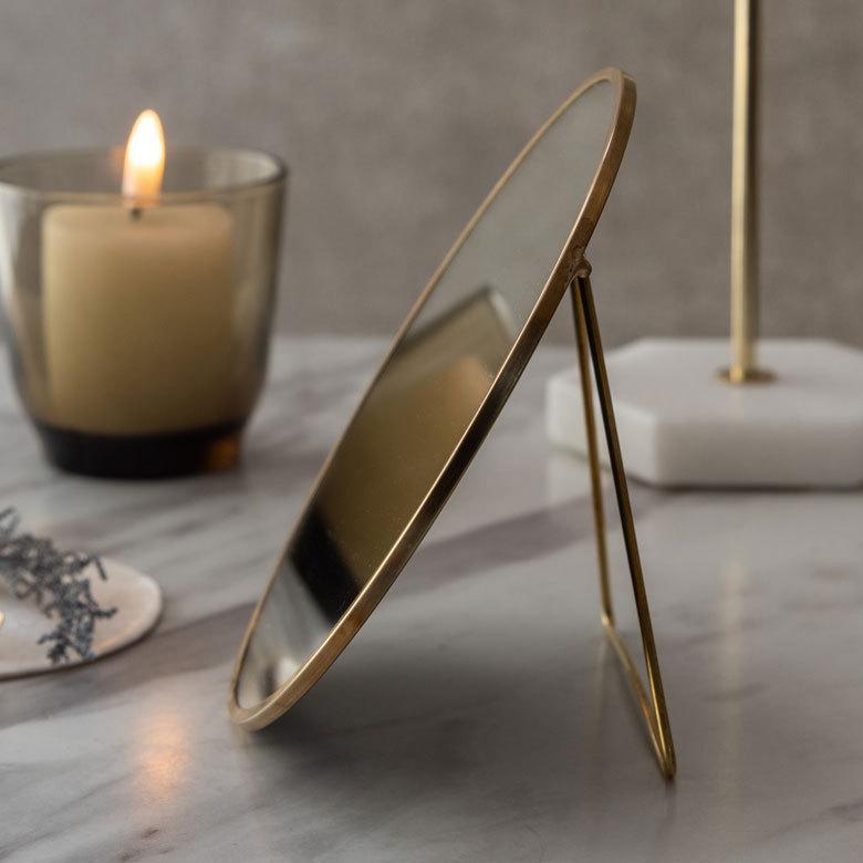 スタンドミラー 鏡 かがみ カガミ ミラー 卓上鏡 テーブルミラー アンティーク調 コンパクト 丸型 化粧鏡 可愛い メイクアップミラー 軽量 インテリア雑貨 66713 | ELEMENTS（インテリア） | 12