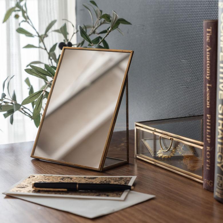 スタンドミラー 鏡 かがみ カガミ ミラー 卓上鏡 テーブル アンティーク調 四角 スクエア Sサイズ 化粧鏡 可愛い メイクアップミラー 軽量 インテリア雑貨 66717 | ELEMENTS（インテリア） | 08
