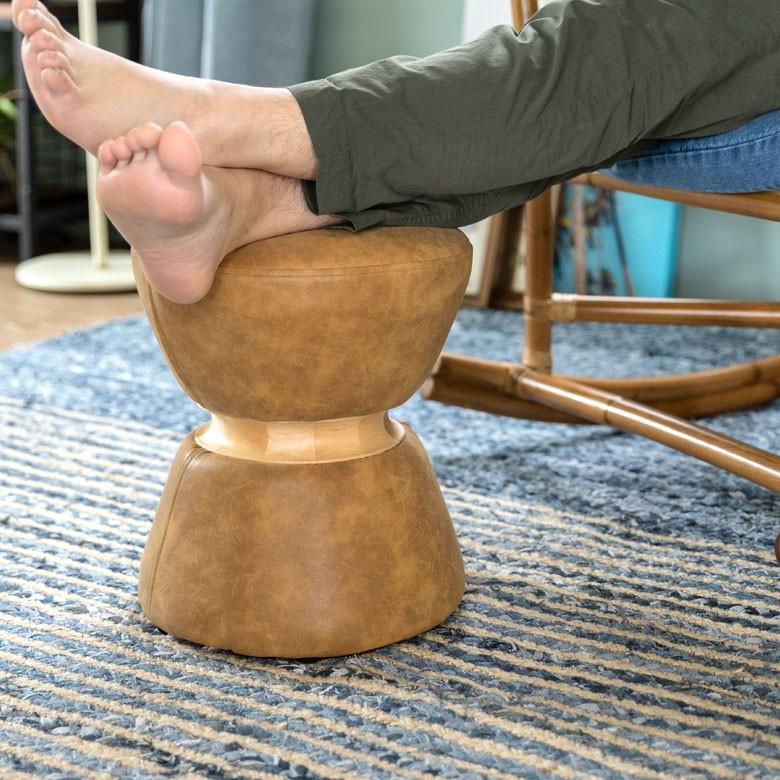 スツール 椅子 丸型 オットマン 足置き 天然木製 合皮レザー キャメル 丸椅子 おしゃれ アンティーク風 66724 | ブランド登録なし | 10
