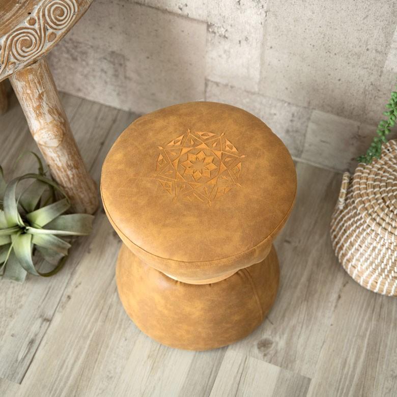 スツール 椅子 丸型 オットマン 足置き 天然木製 合皮レザー キャメル 丸椅子 おしゃれ アンティーク風 66724 | ブランド登録なし | 12