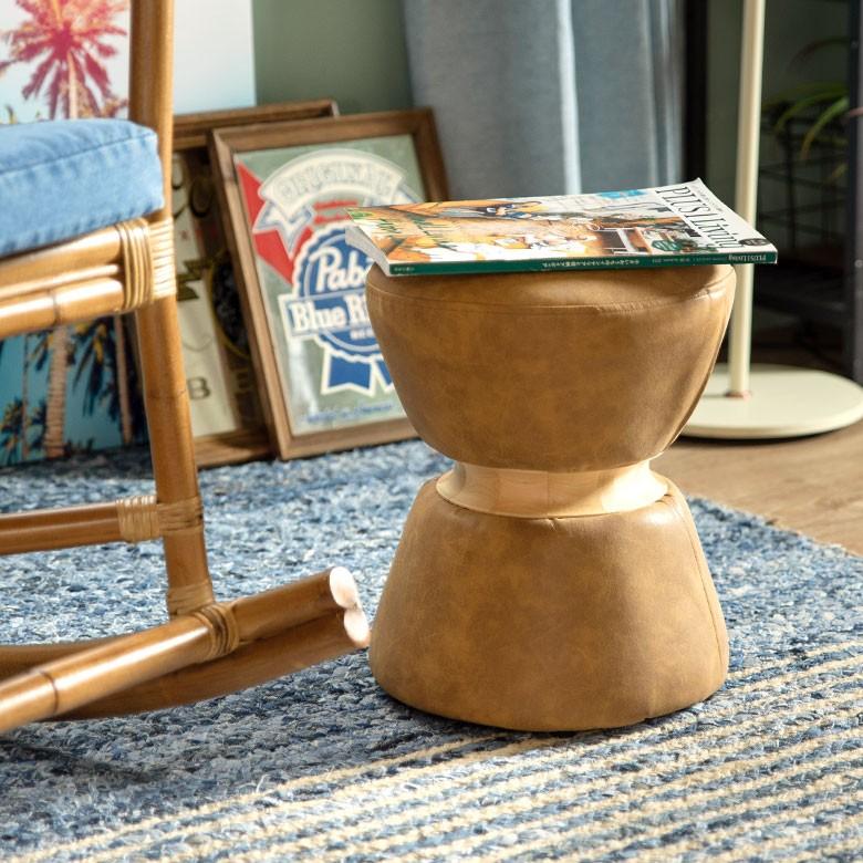 スツール 椅子 丸型 オットマン 足置き 天然木製 合皮レザー キャメル 丸椅子 おしゃれ アンティーク風 66724 | ブランド登録なし | 13