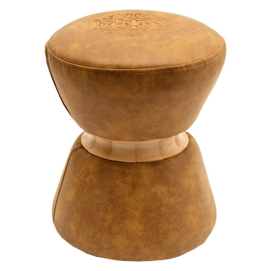 スツール 椅子 丸型 オットマン 足置き 天然木製 合皮レザー キャメル 丸椅子 おしゃれ アンティーク風 66724 | ブランド登録なし | 17