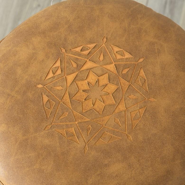 スツール 椅子 丸型 オットマン 足置き 天然木製 合皮レザー キャメル 丸椅子 おしゃれ アンティーク風 66724 | ブランド登録なし | 03