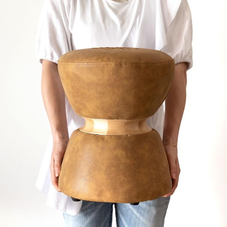 スツール 椅子 丸型 オットマン 足置き 天然木製 合皮レザー キャメル 丸椅子 おしゃれ アンティーク風 66724 | ブランド登録なし | 05