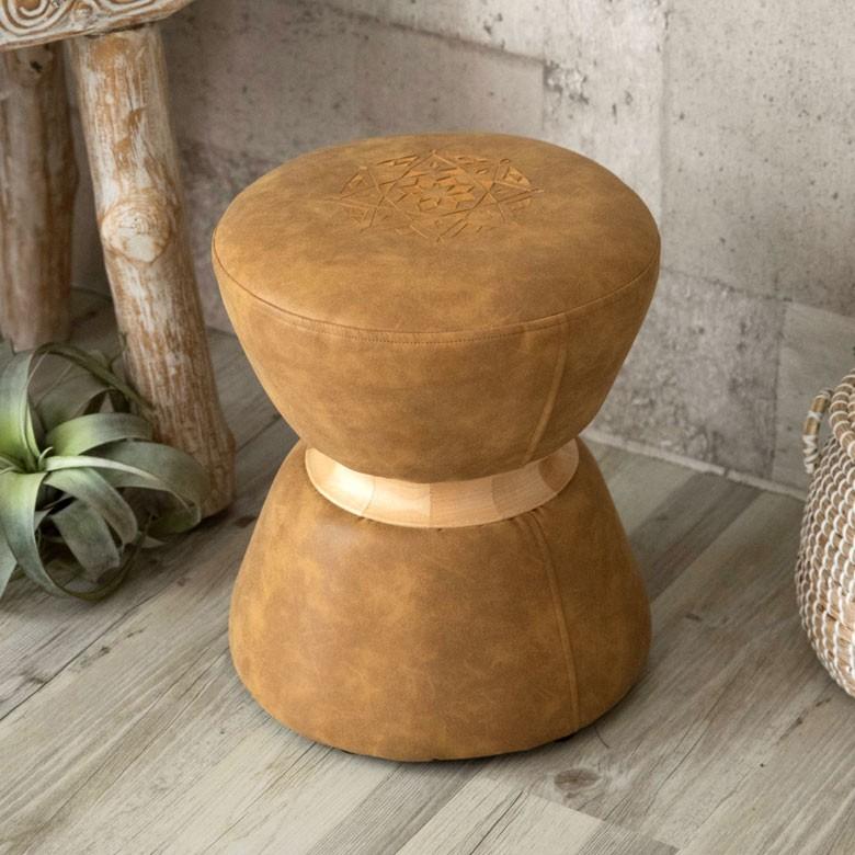 スツール 椅子 丸型 オットマン 足置き 天然木製 合皮レザー キャメル 丸椅子 おしゃれ アンティーク風 66724 | ブランド登録なし | 06