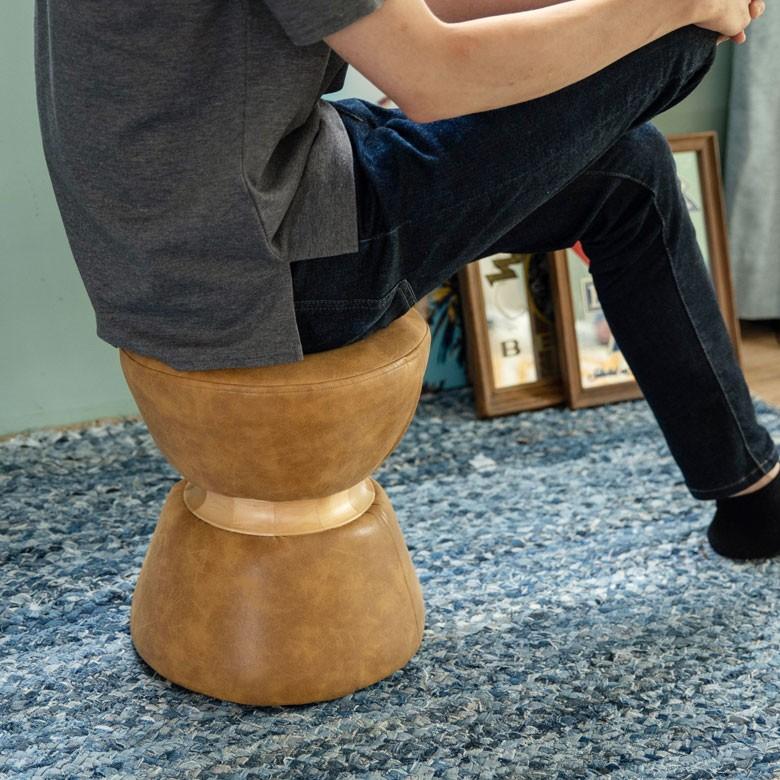 スツール 椅子 丸型 オットマン 足置き 天然木製 合皮レザー キャメル 丸椅子 おしゃれ アンティーク風 66724 | ブランド登録なし | 07