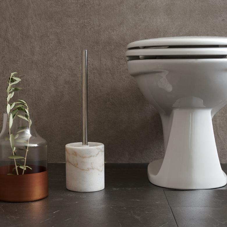 トイレブラシ トイレタリー トイレ ブラシ 掃除グッズ 丸型 天然大理石 マーブル柄 ホワイト トイレ用品 清掃用品 白 陶器 スタイリッシュ 66730 | ELEMENTS（インテリア） | 01