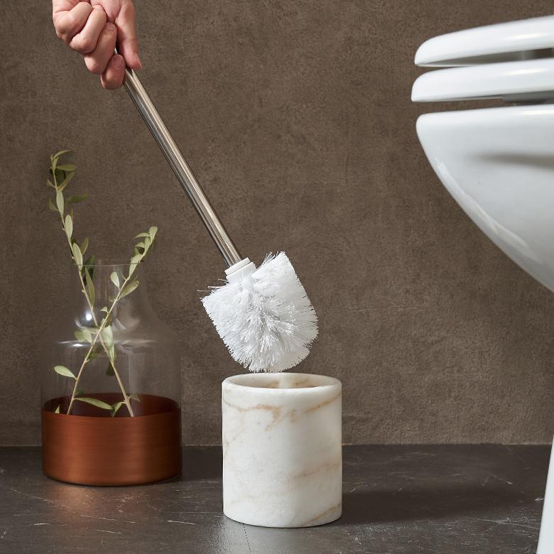 トイレブラシ トイレタリー トイレ ブラシ 掃除グッズ 丸型 天然大理石 マーブル柄 ホワイト トイレ用品 清掃用品 白 陶器 スタイリッシュ 66730 | ELEMENTS（インテリア） | 02