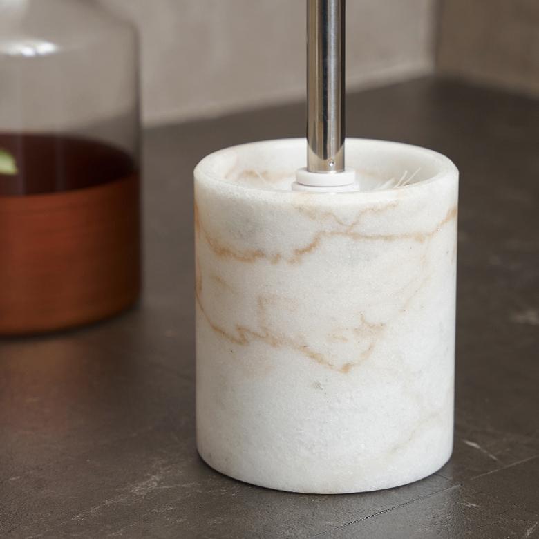 トイレブラシ トイレタリー トイレ ブラシ 掃除グッズ 丸型 天然大理石 マーブル柄 ホワイト トイレ用品 清掃用品 白 陶器 スタイリッシュ 66730 | ELEMENTS（インテリア） | 05