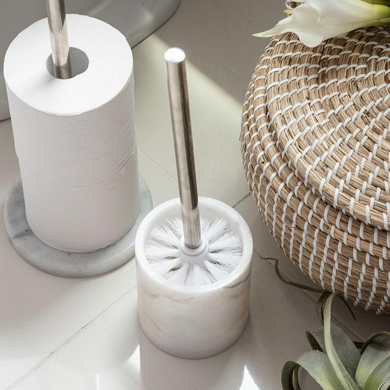 トイレブラシ トイレタリー トイレ ブラシ 掃除グッズ 丸型 天然大理石 マーブル柄 ホワイト トイレ用品 清掃用品 白 陶器 スタイリッシュ 66730 | ELEMENTS（インテリア） | 06