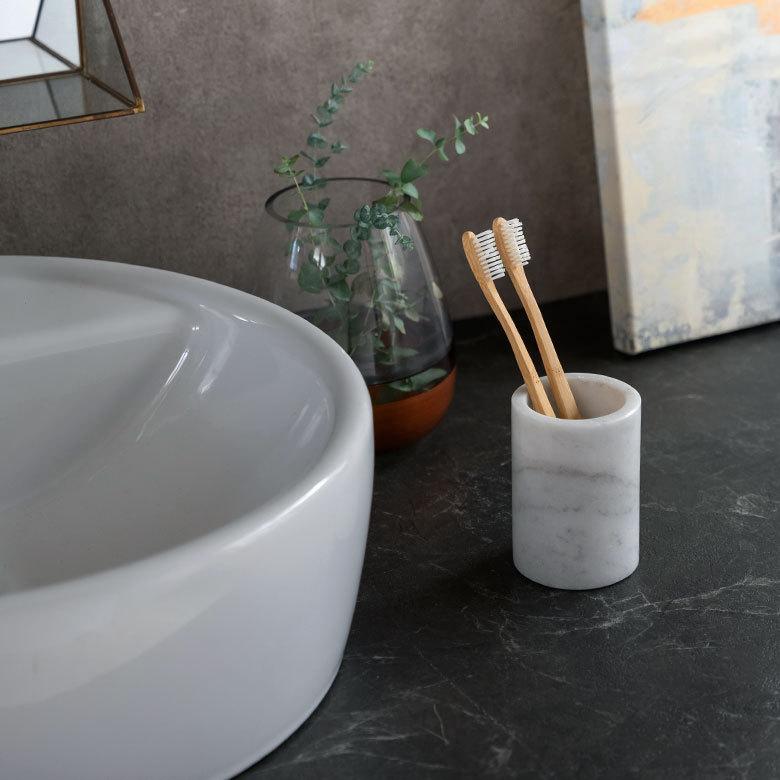 歯ブラシスタンド ホルダー 筒形 天然大理石 マーブル柄 ホワイト 歯ブラシ立て 歯ブラシホルダー ハブラシ スタンド 歯ブラシ置き 容器 66732 | ブランド登録なし | 01
