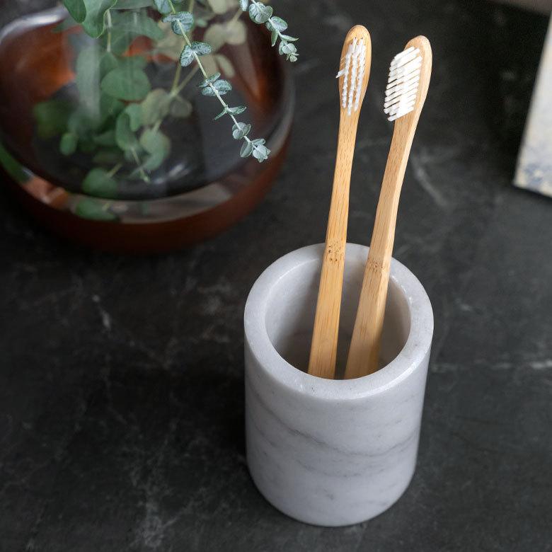 歯ブラシスタンド ホルダー 筒形 天然大理石 マーブル柄 ホワイト 歯ブラシ立て 歯ブラシホルダー ハブラシ スタンド 歯ブラシ置き 容器 66732 | ブランド登録なし | 15
