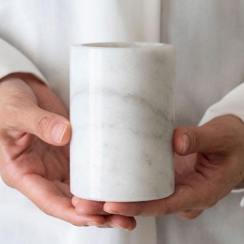 歯ブラシスタンド ホルダー 筒形 天然大理石 マーブル柄 ホワイト 歯ブラシ立て 歯ブラシホルダー ハブラシ スタンド 歯ブラシ置き 容器 66732 | ブランド登録なし | 09