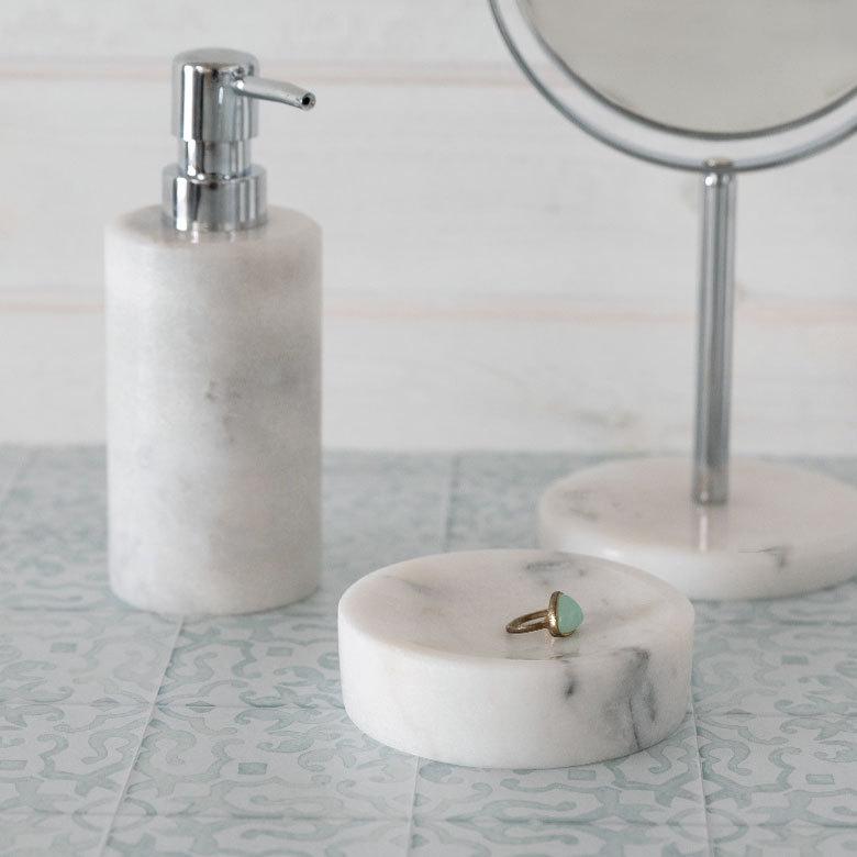 ソープディッシュ 石鹸置き 天然大理石 マーブル柄 ホワイト 石鹸