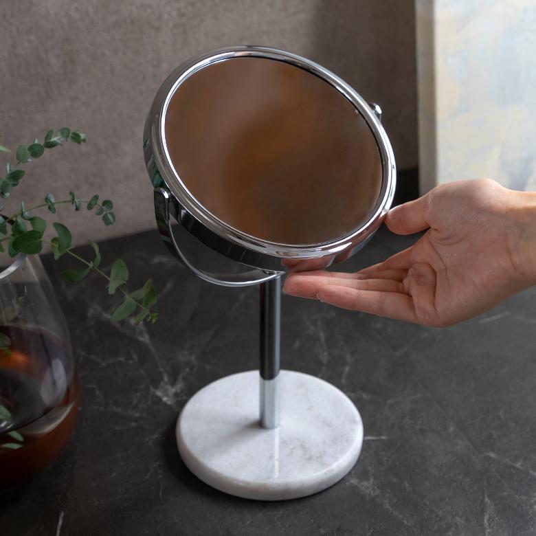 卓上ミラー スタンド 丸型 両面鏡 3倍 拡大鏡 天然大理石 スタンドミラー 鏡 卓上鏡 テーブルミラー 2面鏡 メイク 化粧鏡 ラウンド ミラー ホテル 66735 | ELEMENTS（インテリア） | 02