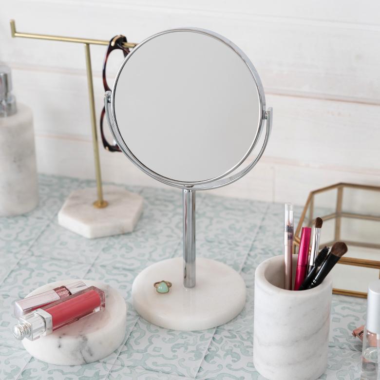 卓上ミラー スタンド 丸型 両面鏡 3倍 拡大鏡 天然大理石 スタンドミラー 鏡 卓上鏡 テーブルミラー 2面鏡 メイク 化粧鏡 ラウンド ミラー ホテル 66735 | ELEMENTS（インテリア） | 04