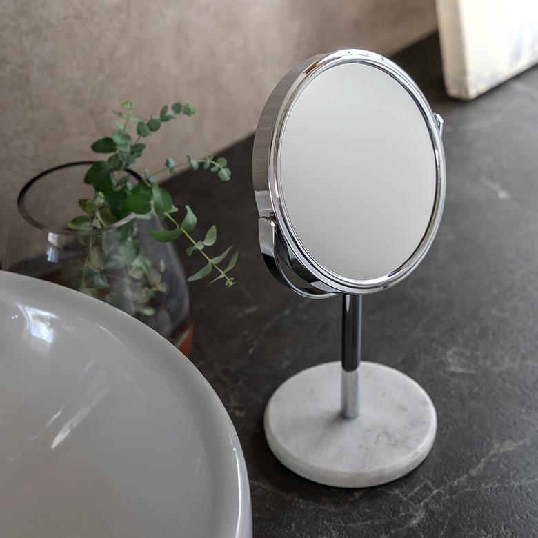卓上ミラー スタンド 丸型 両面鏡 3倍 拡大鏡 天然大理石 スタンドミラー 鏡 卓上鏡 テーブルミラー 2面鏡 メイク 化粧鏡 ラウンド ミラー ホテル 66735 | ELEMENTS（インテリア） | 07