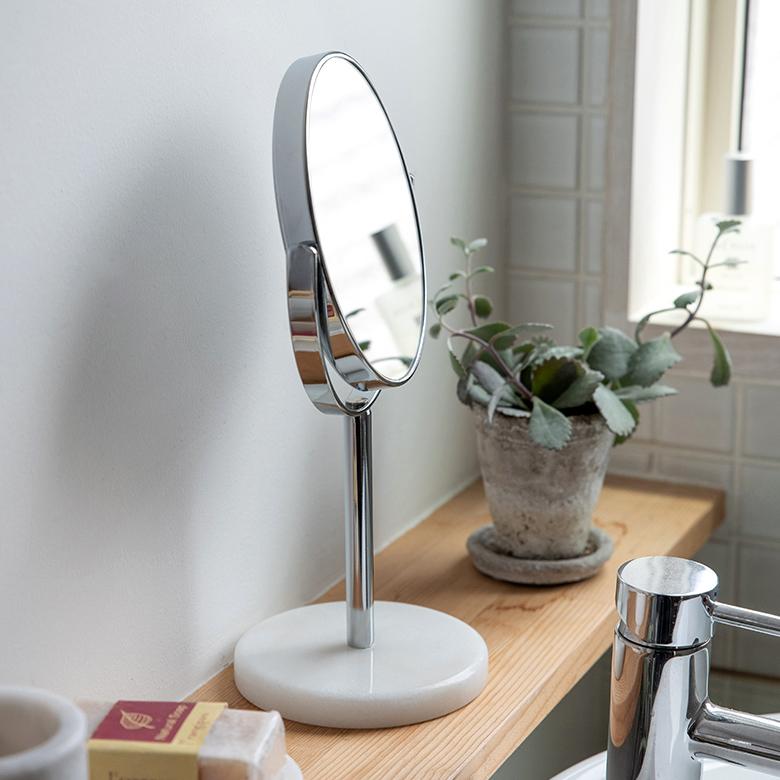 卓上ミラー スタンド 丸型 両面鏡 3倍 拡大鏡 天然大理石 スタンドミラー 鏡 卓上鏡 テーブルミラー 2面鏡 メイク 化粧鏡 ラウンド ミラー ホテル 66735 | ELEMENTS（インテリア） | 08