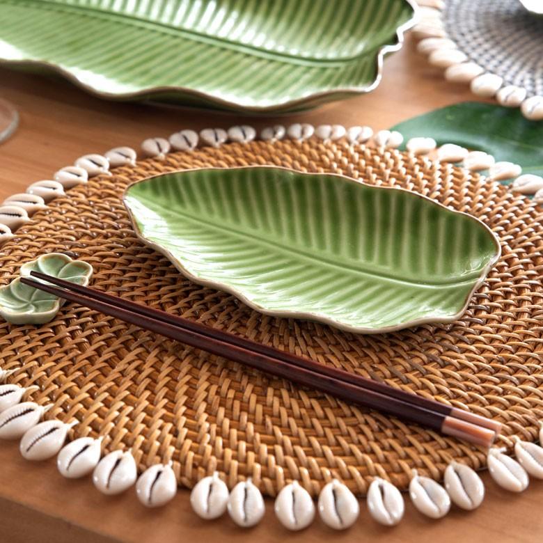プレート 2枚セット 陶器 バナナリーフ柄 取り皿 約19cm グリーン 食器 キッチン雑貨 アジアン エスニック 66808-stc2 | ブランド登録なし | 10