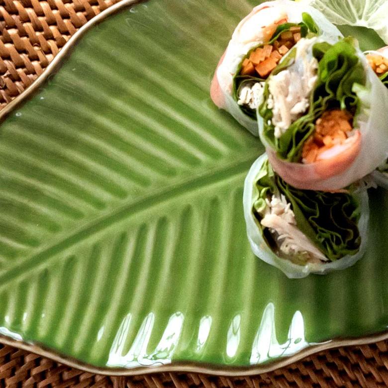 プレート 陶器 バナナリーフ柄 取り皿 約19cm グリーン 食器