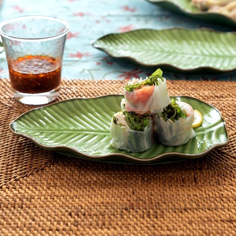 プレート 陶器 バナナリーフ柄 取り皿 約19cm グリーン 食器 キッチン雑貨 アジアン エスニック 66808 | ブランド登録なし | 11