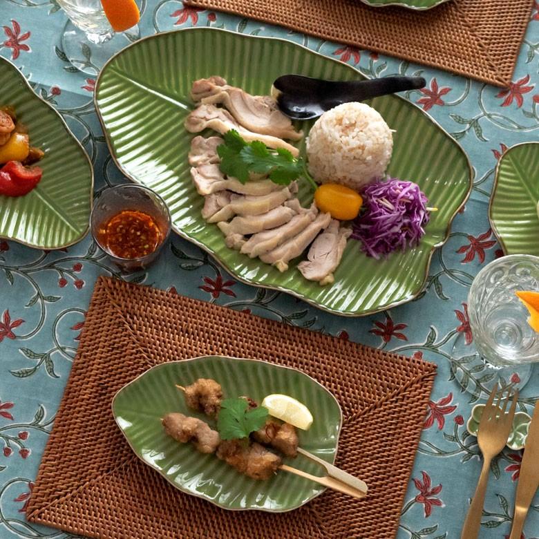 プレート 陶器 バナナリーフ柄 取り皿 約19cm グリーン 食器 キッチン雑貨 アジアン エスニック 66808 | ブランド登録なし | 14