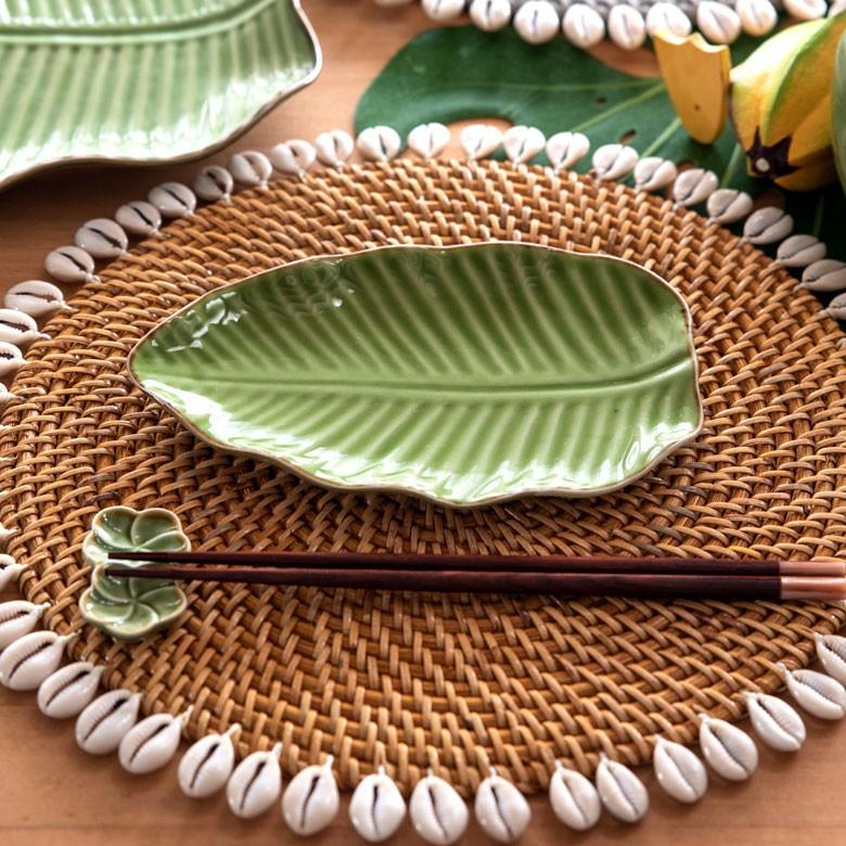 プレート 陶器 バナナリーフ柄 取り皿 約19cm グリーン 食器 キッチン雑貨 アジアン エスニック 66808 | ブランド登録なし | 03