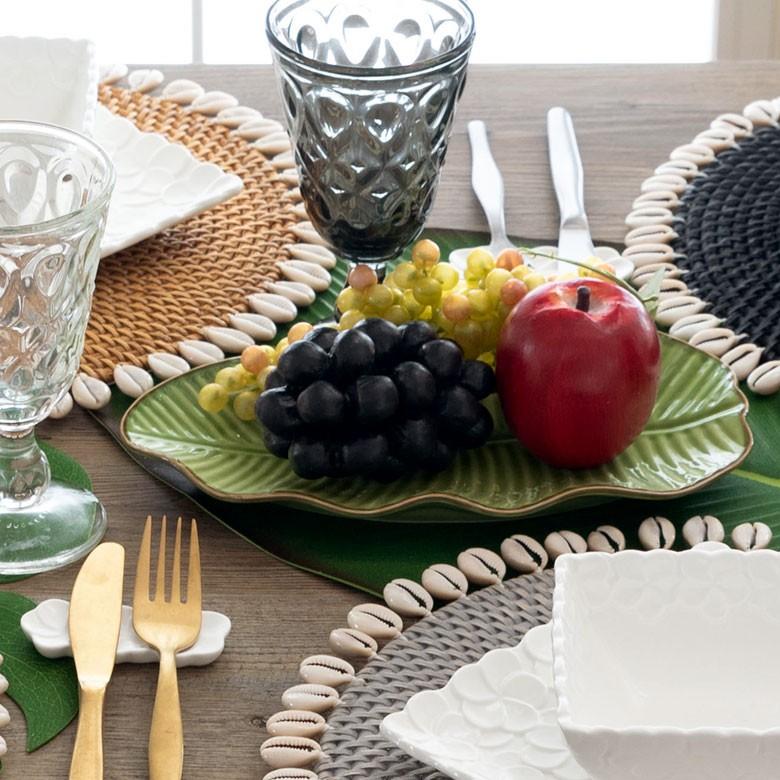 プレート 陶器 バナナリーフ柄 取り皿 約19cm グリーン 食器 キッチン雑貨 アジアン エスニック 66808 | ブランド登録なし | 09