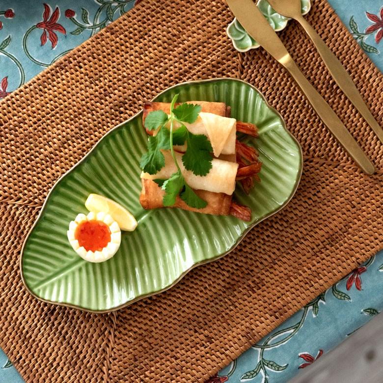 プレート 陶器 バナナリーフ柄 盛り皿 飾り皿 約25.5cm グリーン 食器 キッチン雑貨 アジアン エスニック 66809 | ブランド登録なし | 10