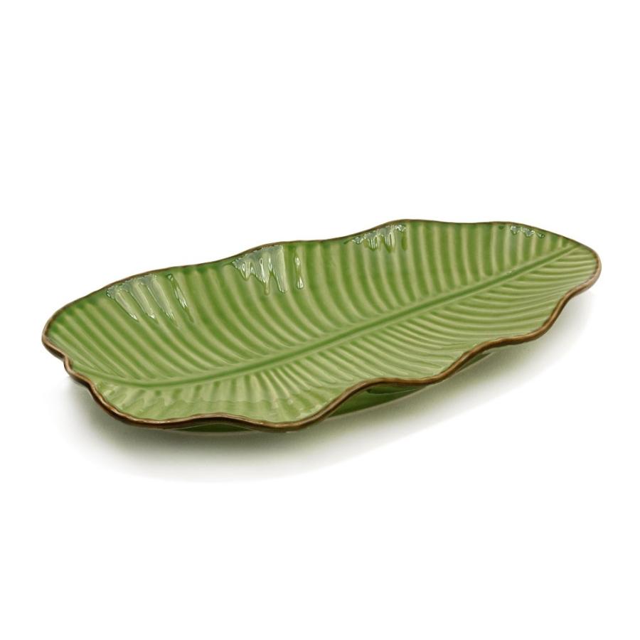 プレート 陶器 バナナリーフ柄 盛り皿 飾り皿 約25.5cm グリーン 食器 キッチン雑貨 アジアン エスニック 66809 | ブランド登録なし | 17