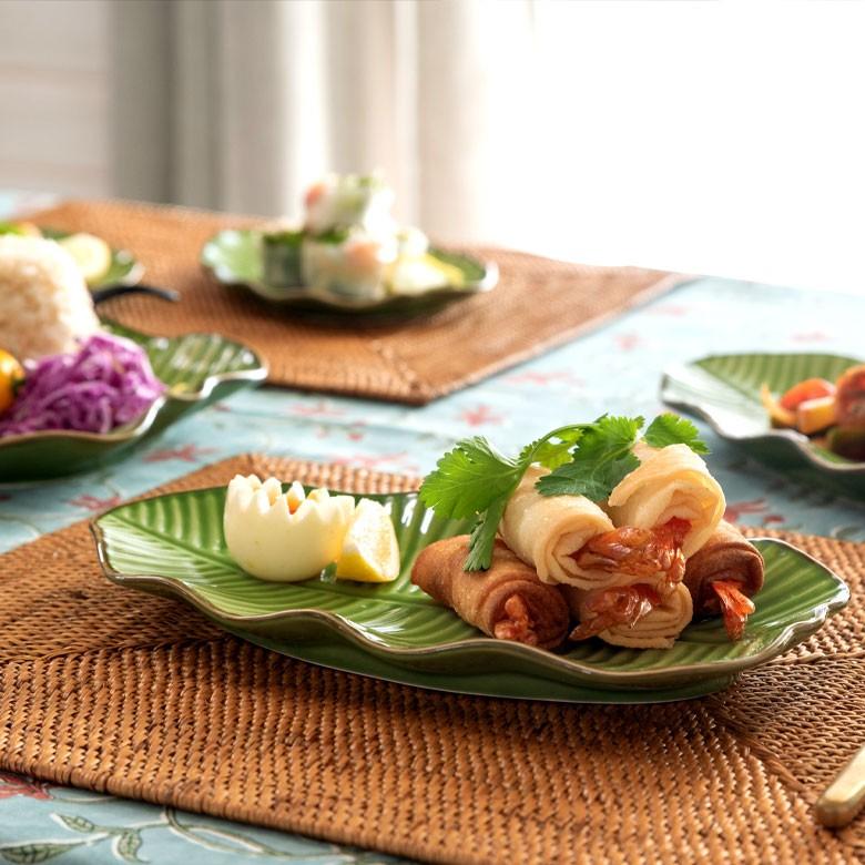 プレート 陶器 バナナリーフ柄 盛り皿 飾り皿 約25.5cm グリーン 食器 キッチン雑貨 アジアン エスニック 66809 | ブランド登録なし | 09