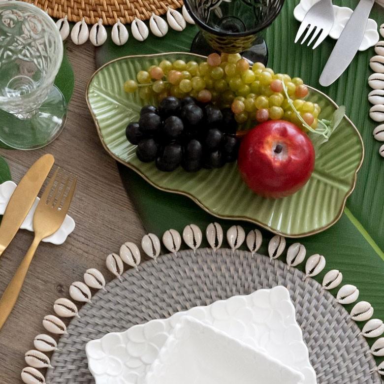 プレート 陶器 バナナリーフ柄 取り皿 セット 【1枚/2枚/5枚/10枚】 約19cm グリーン 食器 キッチン雑貨 アジアン エスニック 66808 | ブランド登録なし | 08