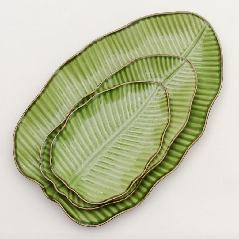 プレート 陶器 バナナリーフ柄 大皿 盛り皿 飾り皿 約33.9cm グリーン 食器 キッチン雑貨 アジアン エスニック 66810 | ブランド登録なし | 16