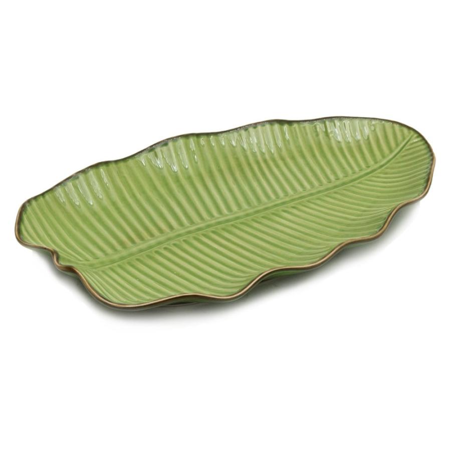 プレート 陶器 バナナリーフ柄 大皿 盛り皿 飾り皿 約33.9cm グリーン 食器 キッチン雑貨 アジアン エスニック 66810 | ブランド登録なし | 18