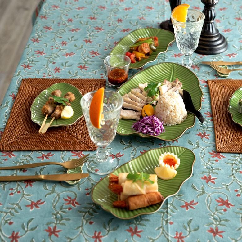 プレート 陶器 バナナリーフ柄 大皿 盛り皿 飾り皿 約33.9cm グリーン 食器 キッチン雑貨 アジアン エスニック 66810 | ブランド登録なし | 06