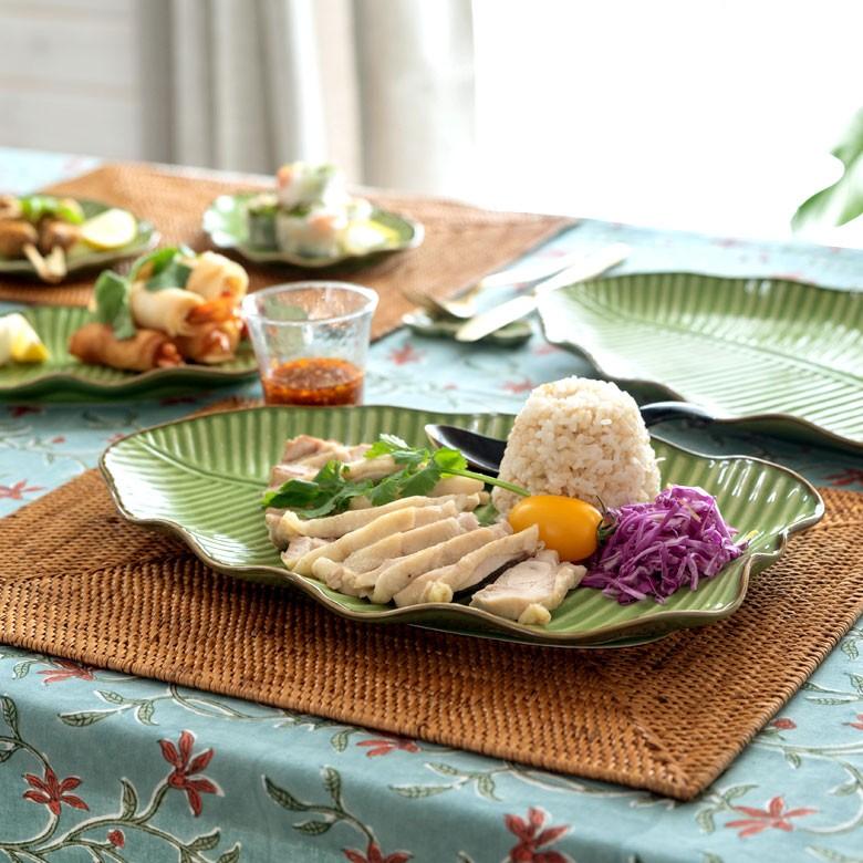 プレート 陶器 バナナリーフ柄 大皿 盛り皿 飾り皿 セット 【1枚/2枚/5枚/10枚】 約33.9cm グリーン 食器 キッチン雑貨 アジアン エスニック 66810 | ブランド登録なし | 10