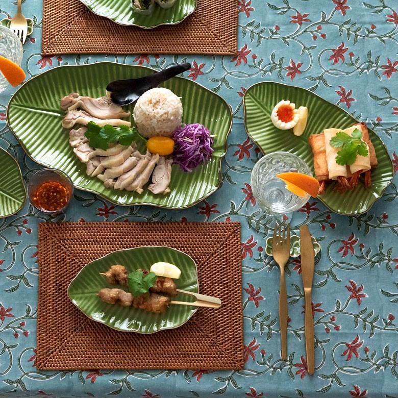 プレート 陶器 バナナリーフ柄 大皿 盛り皿 飾り皿 セット 【1枚/2枚/5枚/10枚】 約33.9cm グリーン 食器 キッチン雑貨 アジアン エスニック 66810 | ブランド登録なし | 13