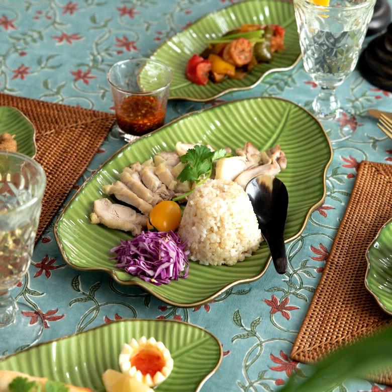 プレート 陶器 バナナリーフ柄 大皿 盛り皿 飾り皿 セット 【1枚/2枚/5枚/10枚】 約33.9cm グリーン 食器 キッチン雑貨 アジアン エスニック 66810 | ブランド登録なし | 14