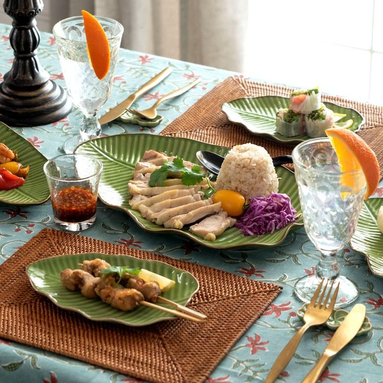 プレート 陶器 バナナリーフ柄 大皿 盛り皿 飾り皿 セット 【1枚/2枚/5枚/10枚】 約33.9cm グリーン 食器 キッチン雑貨 アジアン エスニック 66810 | ブランド登録なし | 07